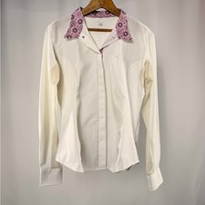 Equine Couture Kelsey Long Sleeve Show Shirt in White Pink Size Small
