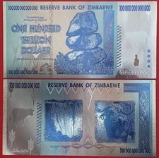 ZIMBABWE 100 TRILLION DOLLARS (100,000.000.000.000) 2008 BU FANTASY NOTE,GOLD FO