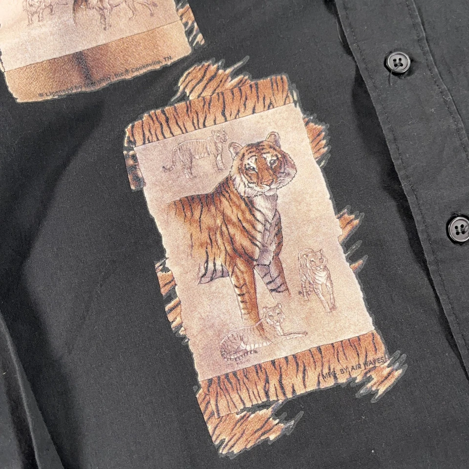 Camisa Las Olas Para Hombres Mediana Negra Safari León Tigre Guepardo Vida Silvestre Estampado Animal Foto 4 de 4
