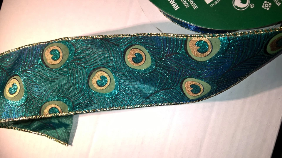 40? Yards Craft Xmas Gift Wrap Peacock Wire Edge Ribbon 2.5 in. wide Most Roll - Image 3 of 4