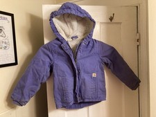 Carhartt Sherpa Lined Canvas Jacket Girls Purple Full Zip Coat Outdoor Y2K Sz 4T