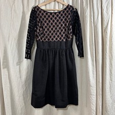 Eliza J Womens Polka Dot Lace Fit Flare Dress Black Nude 3/4 Sleeve Size 8