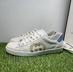 Taille 9 G (9,5 US) Gucci Ace Interlocking G « Blanc, Bleu » EXCELLENT ÉTAT !