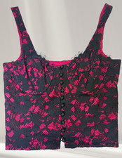 Vintage KC Cooper Black Lace Bustier Corset Top S Hot Pink Whimsigoth Coquette