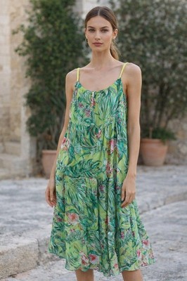 Elena Baldi Silk Dress Women s Sz Small Tiered Floral Maxi Resort Fairy 
