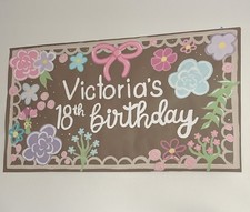 Custom Birthday Banner Floral birthday party decoration 35 x 64 in 2  11 x 5  4 