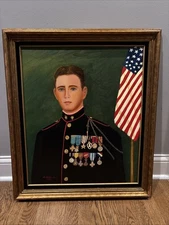 1977 JE Small SJ Marine Corp Original Oil Painting Portrait On Board 28X24