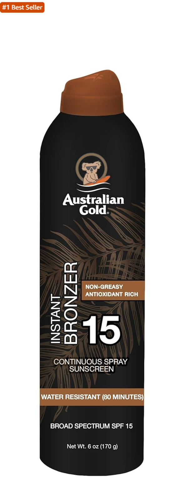 Australian Gold Continuous Spray Sunscreen SPF 15 with Instant Bronzer for Quick Tan