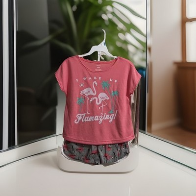 Carter's  ️Girls' 3-piece Playwear Set Flamingo/Palm Tree Print Size 5/5A NEW