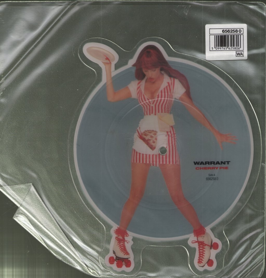 Warrant Cherry Pie 7"" vinyl UK Cbs 1990 limited edition shaped pic disc has bar