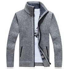 Winter New Men's Knitted Sweater Coat Long Sleeve Thick Cardigan Fleece Zipper M