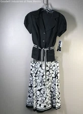 NWT Perceptions New York Womens Black White Floral Skirt & Blouse Set - Size 8