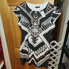 Express Sequin Aztec Women's Dress Party Tribal Short Stretch Black Gold Sz L
