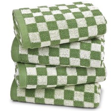 Green Hand Towels for Bathroom Set of 4 - Cute Checkered Bathroom Towels for ...