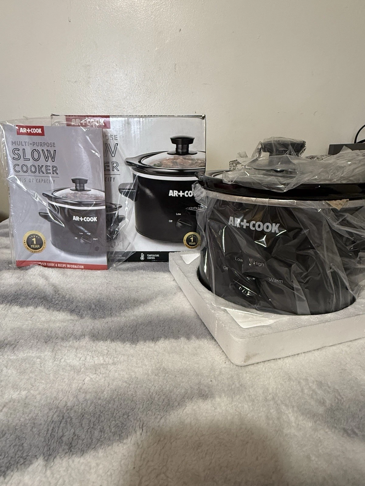 AR+COOK Multi-Purpose Slow Cooker 1.5 qt Black Ceramic Pot Glass Lid MDS82639