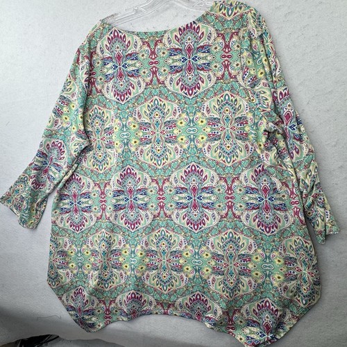 Sunny Leigh Art To Wear Women’s Plus 2x Colorful Paisley Print 3/4 Sleeve Top - Picture 8 of 10