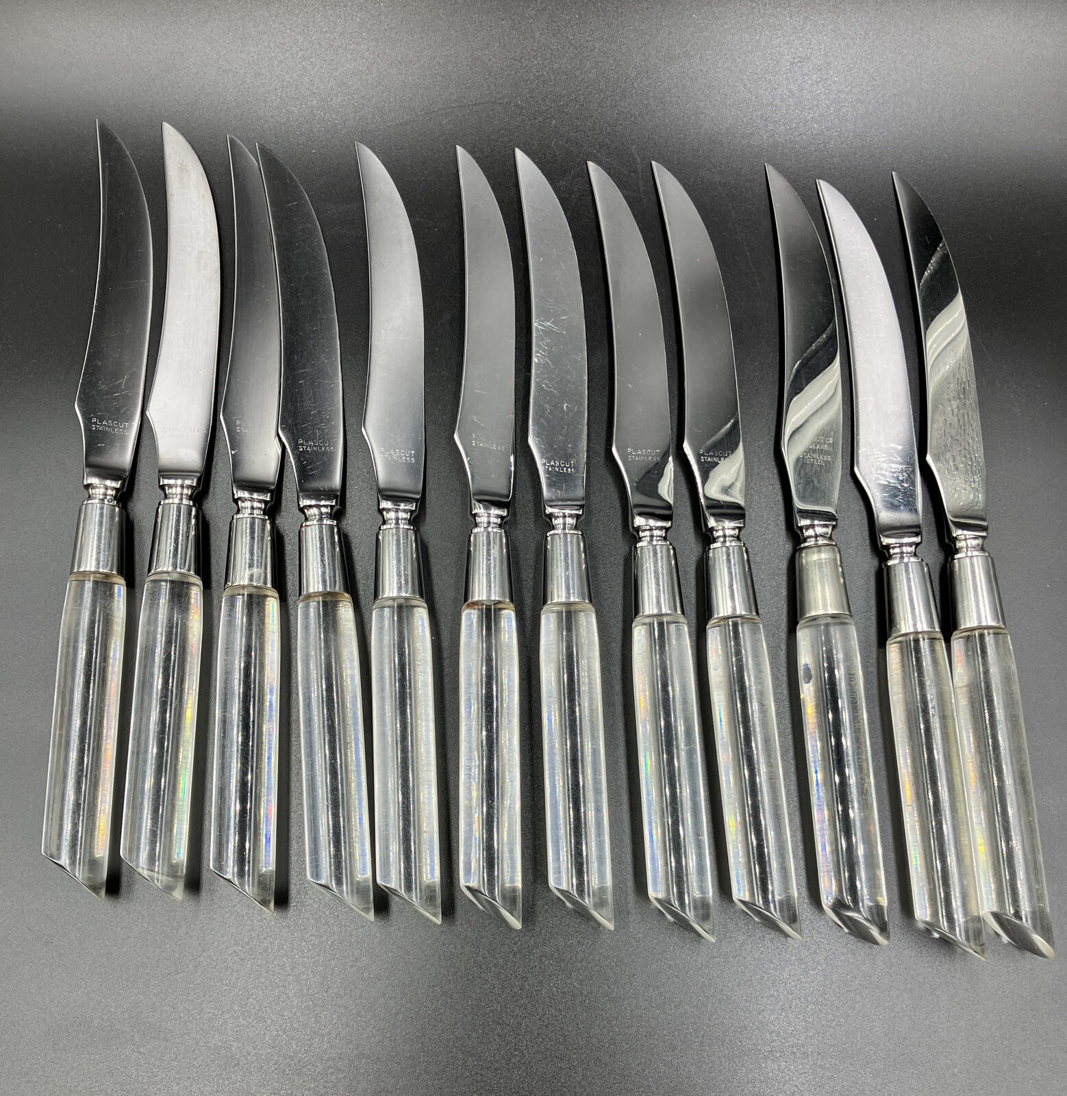 Vintage Set of 12 Plascut Lucite Handle Steak Knives Made in Germany 8