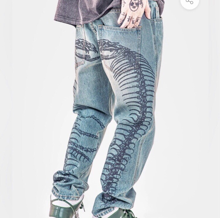 Made Extreme Imported Skeleton Print Denim Jeans Unisex Size