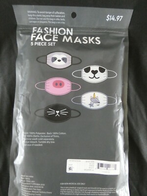PROTECTIVE FACE MASKS, SET OF 5, ADULTS/TEENS, WASHABLE, REUSEABLE, HEALTH