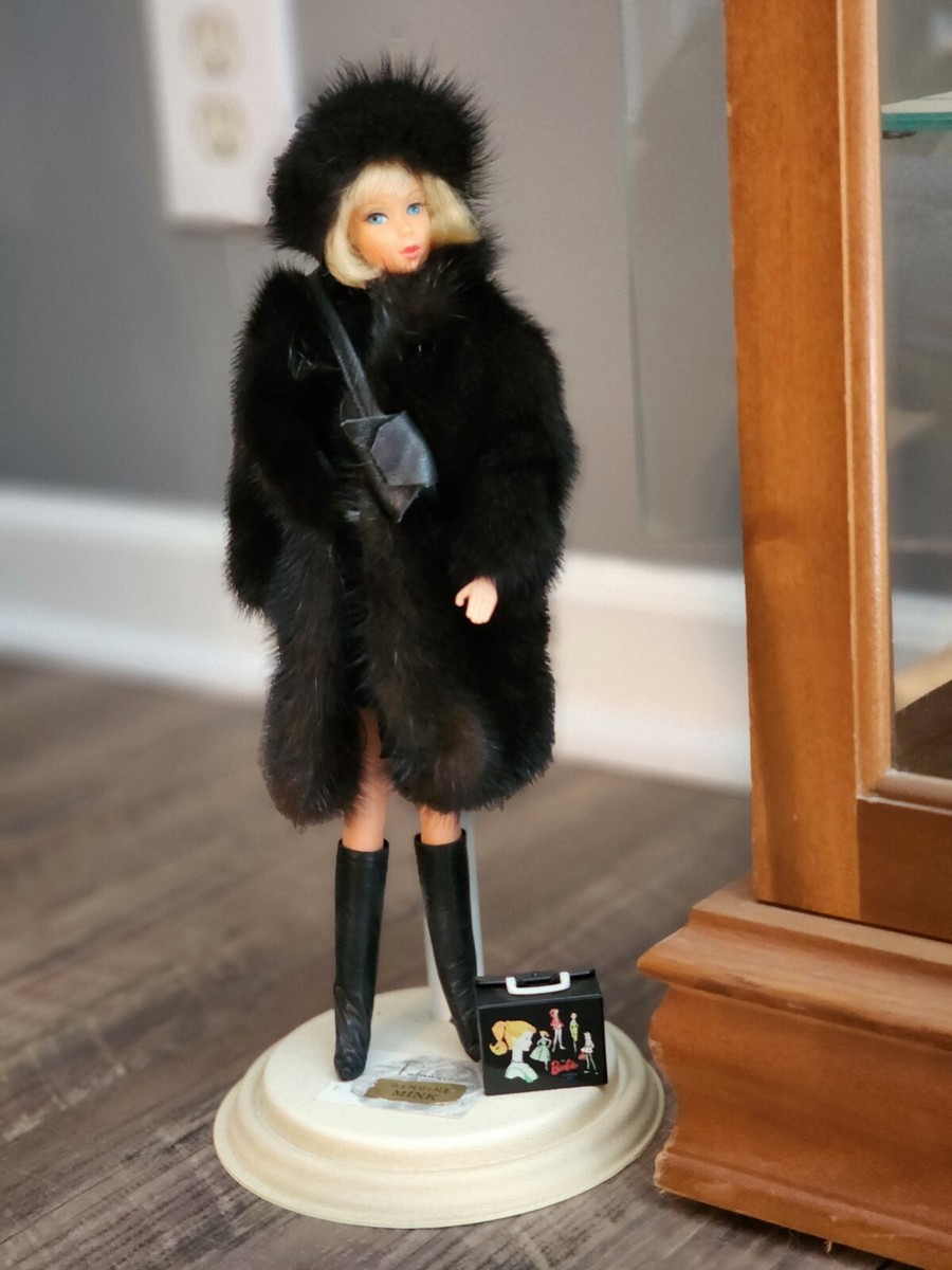Vintage Barbie Lara's Fur Genuine Mink BLACK Coat w/Doll