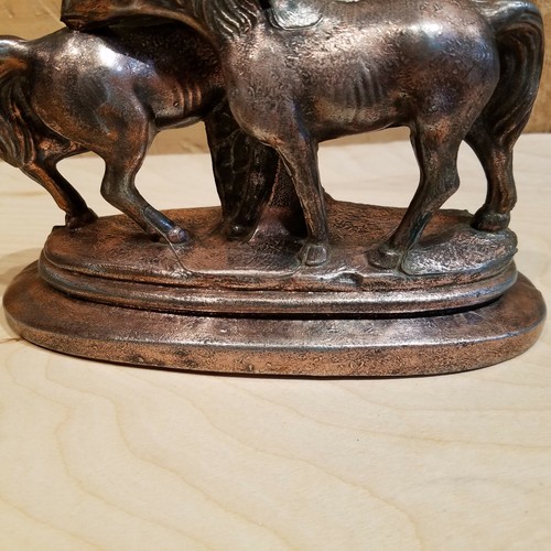 Statuetta Due Cavalli Rame Metallo Base Ovale Colli Gemellati 7,25" Vintage- Swanky Barn - Foto 4 di 12
