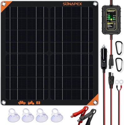High Efficiency 20W Solar Trickle Charger with MPPT for 12V Battery Maintenance