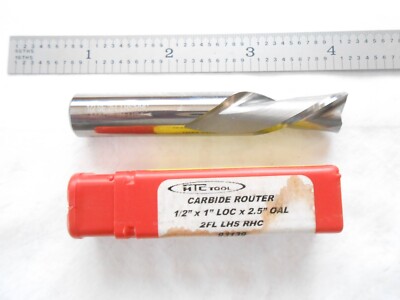 NEW HTC USA CARBIDE 1/2'' DIA X 1'' LOC X 3'' OAL 2FL CC SQUARE LHS/RHC ROUTER MILL