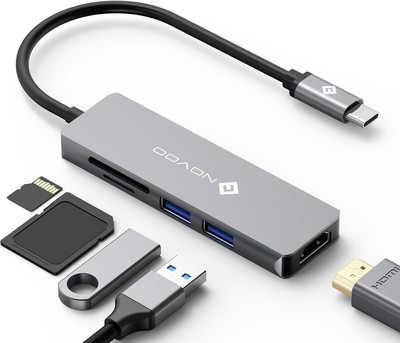 NOVOO 5-in-1 USB-C-Hub mit 4K HDMI-Adapter, 2 USB 3.0-Anschlüsse