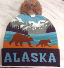 New Alaska Hat Polar Wear Alaska beanie style Knit hat with Pom Pom Bear  cub