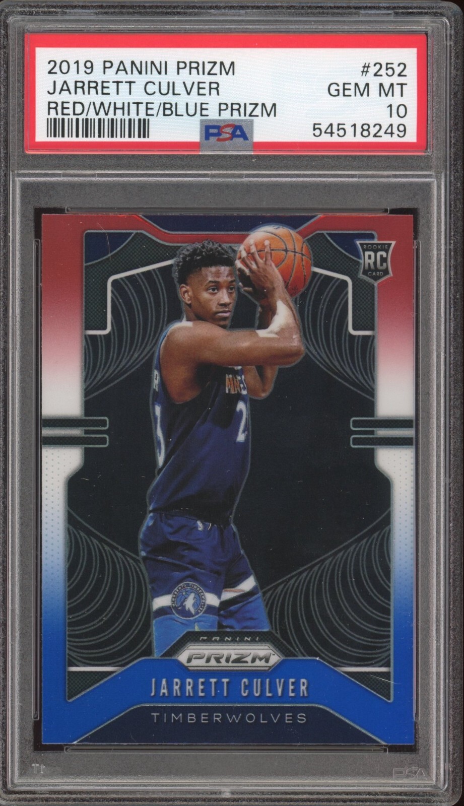 2019-20 Panini Prizm Jarrett Culver Red White Blue Rookie PSA 10 Gem Mint #252