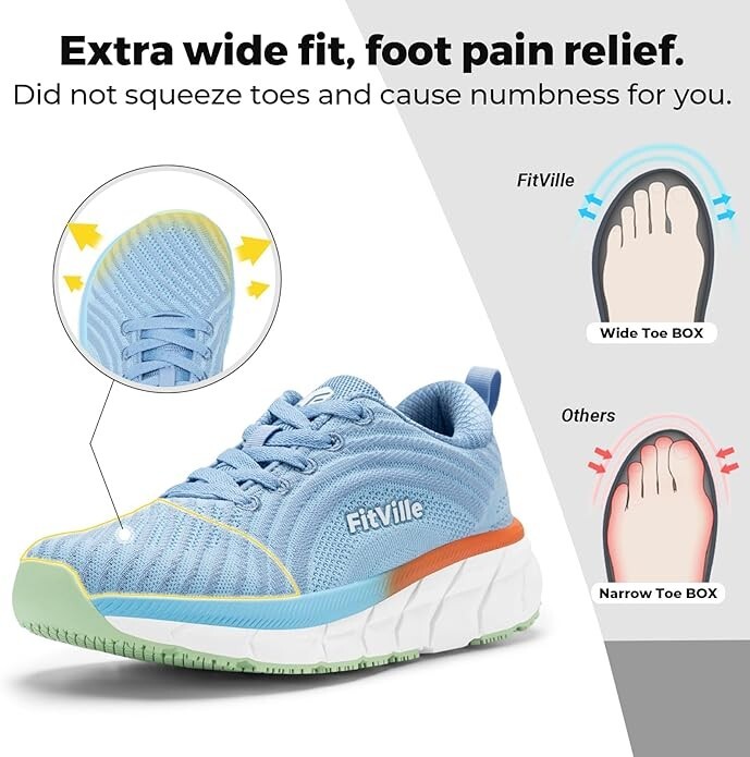 Wide Running Trainers Casual Walking Sport Arch Support Shoes UK Size 7