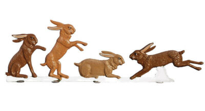 WILHELM SCHWEIZER GERMAN ZINNFIGUREN Playful Bunnies in Winter (4.5'' x 1.5'')