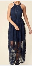 Altar'd State Maxi Lined Blue Lace Fitted Dress Womens Size Small NWT