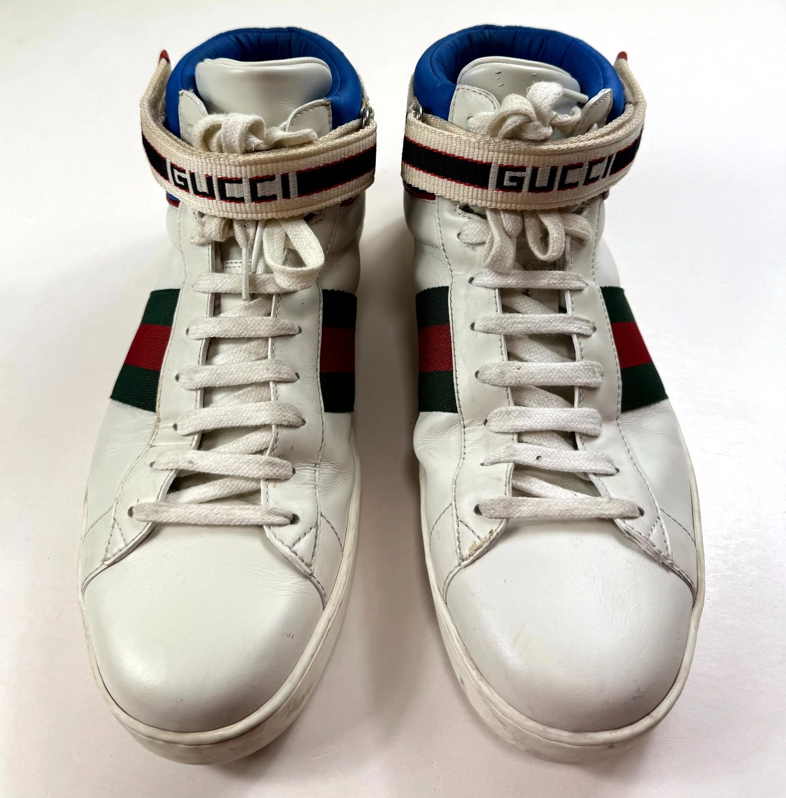 Baskets montantes Gucci Ace Web rayures blanches en cuir pour hommes US 11 EU 44,5