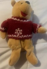 The Disney Store Winnie the Pooh Snowflake Sweater Pooh Mini Bean Bag-Beanie