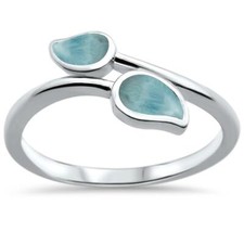 Natural Larimar Leaf Design .925 Sterling Silver Ring