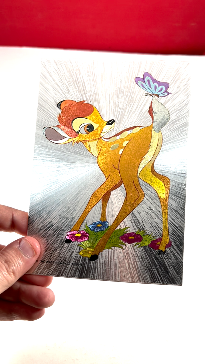 Postcard Metallic Bambi and Butterfly Walt Disney Company Foiled