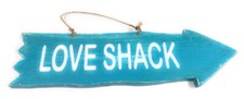 Arrow Sign "Love Shack" Wooden 12" X 4" - Blue  snd25099b