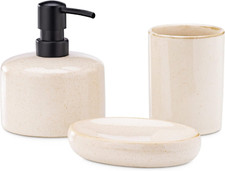 Set Accessori Bagno Moderno 3x Pezzi - Porta Spazzolino Dispenser Porta Sapone B