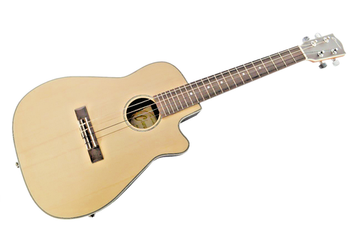 B-Stock Bear Claw Spruce Top Electro Acoustic Baritone Round Back Uke Clearwater - Picture 2 of 11