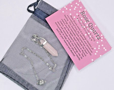Rose Quartz Crystal Pendulum Healing Dowsing Reiki Chakra Gemstone + card