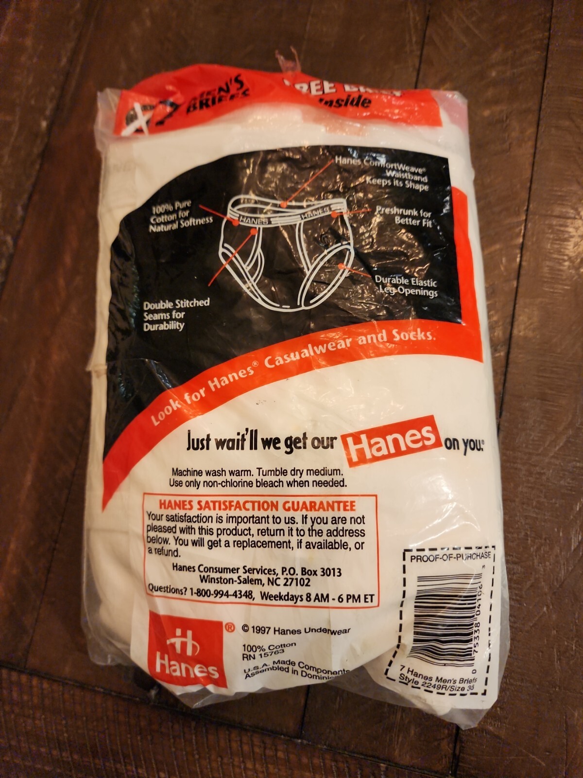 New 1997 Hanes Mens Underwear Briefs Size 38 7Pack White Tighty Whites