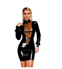 Sexy Latex Kleid Schwarz Sissy Crossdresser Travestie Drag Schnallen DWT Gay