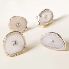 Brass Natural Agate Stone Wardrobe Door Knob Cupboard Drawer Pull Cabinet Handle