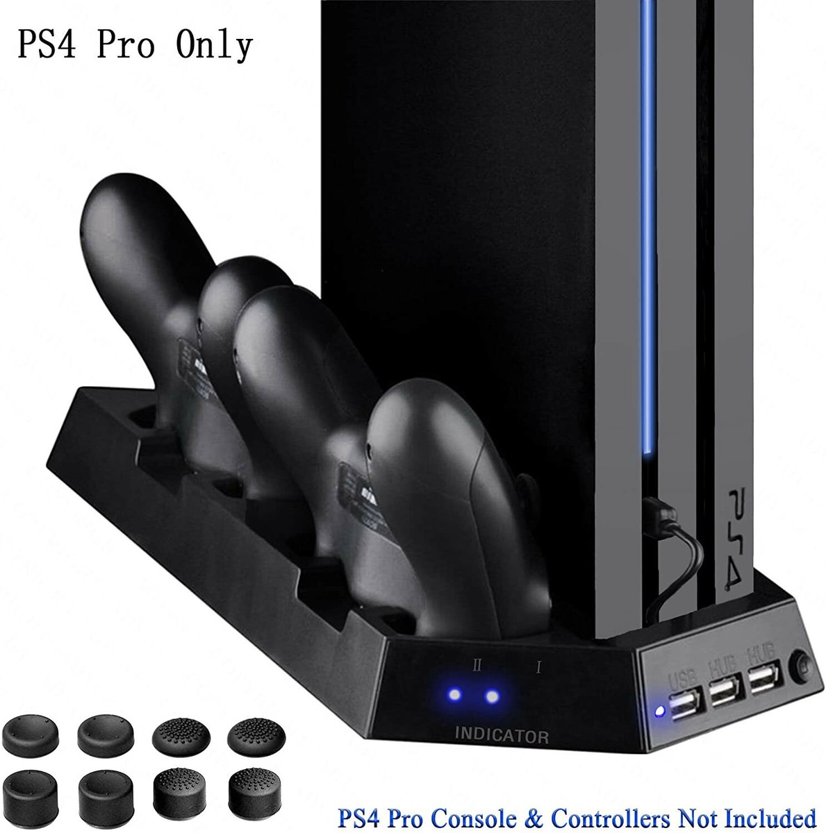 PS4 Pro Vertical Stand, Dual USB Type C Controller Charger with Dual  Cooling Fan
