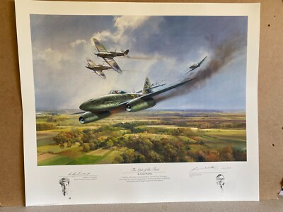 Frank Wootton Luftfahrt Kunstdruck Spitfire und ME262 Canadian Flt Lt Everard SIG