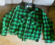 Vintage Woolrich Mens Shirt/Jacket in Green and Black Plaid. Wool/nylon blend.