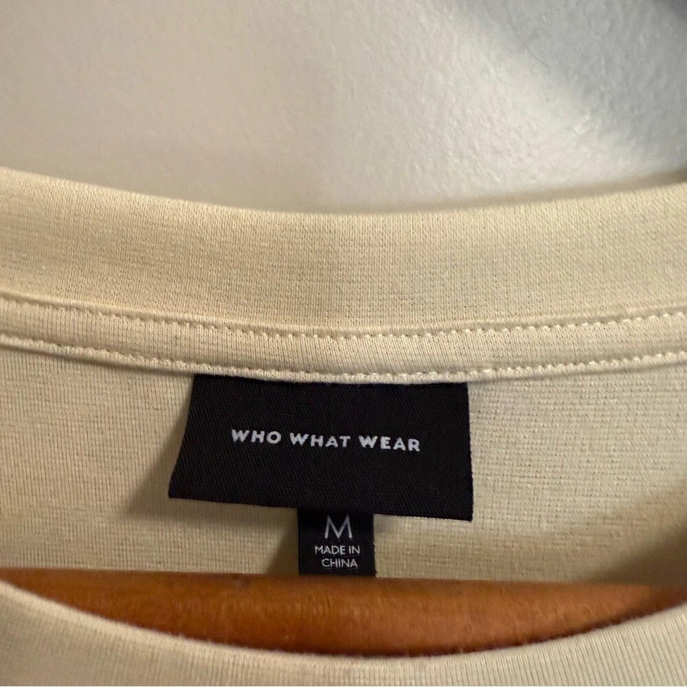 OFF WHITE Abito midi Who What Wear bianco sporco a strati manica a sbuffo neutro nucleo insegnante