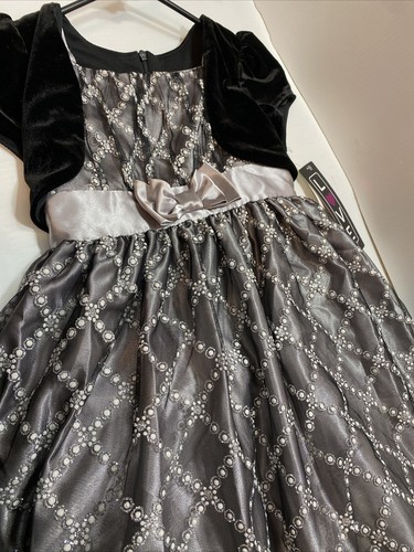 Love Girls' Holiday Dress Silver Black Bow Platinum Sparkle Ribbon Size 7 NEW! - Picture 9 of 12