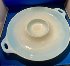 Beautiful MCM✨Ombré Vintage✨Ceramic Chip and Dip Plate, Pale Blue✨Japan, LARGE